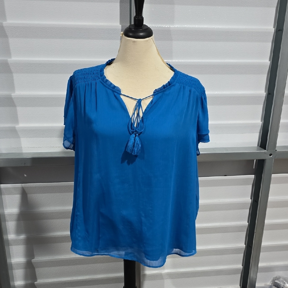 CeCe Vibrant Blue Blouse with Tassel Tieβ Size 2X